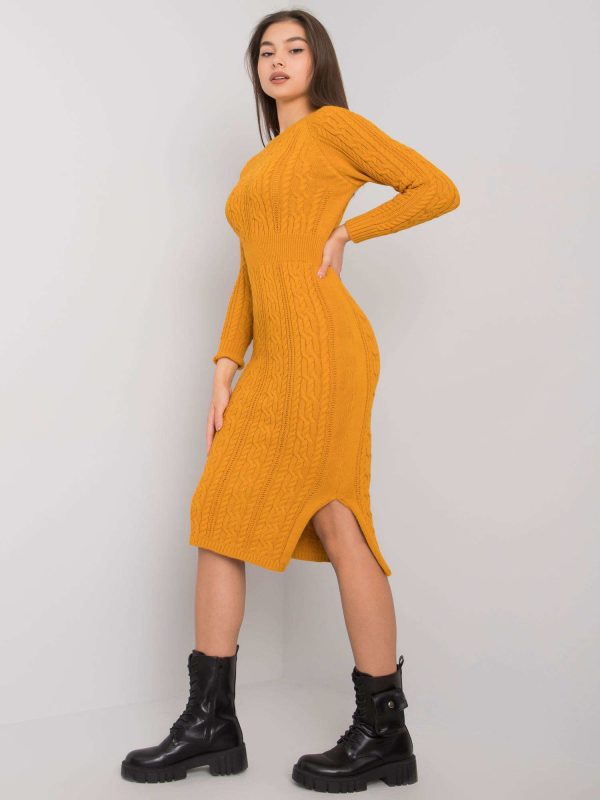 Wholesale Mustard knitted dress Ellada RUE PARIS