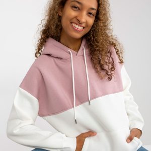 Wholesale Pink/ecru basic sweatshirt with hood RUE PARIS