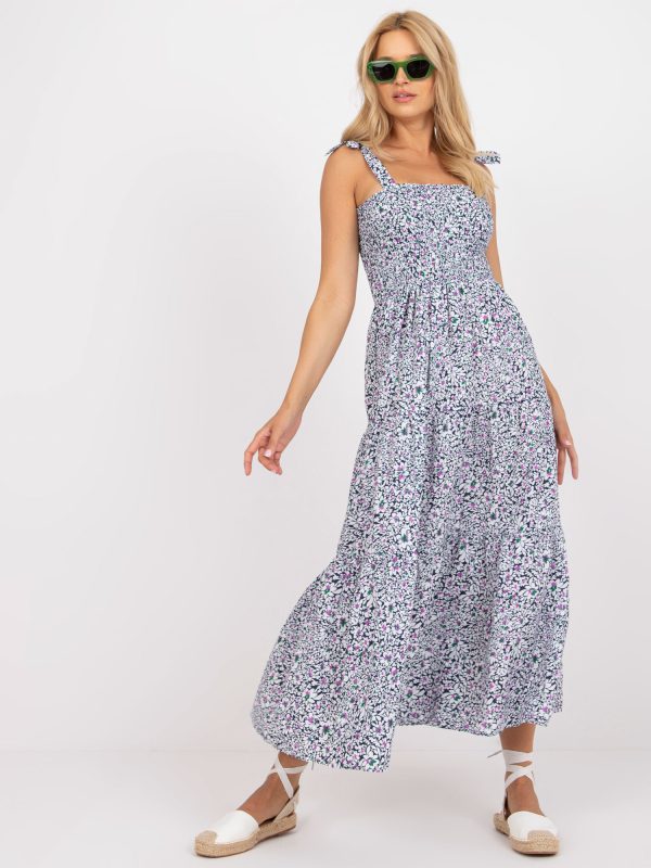 Wholesale Navy blue summer maxi dress with ruffle RUE PARIS