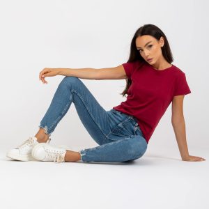 Wholesale Basic burgundy t-shirt with short sleeves