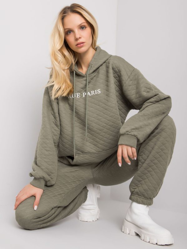 Wholesale Light khaki hoodie with quilting Hanna RUE PARIS