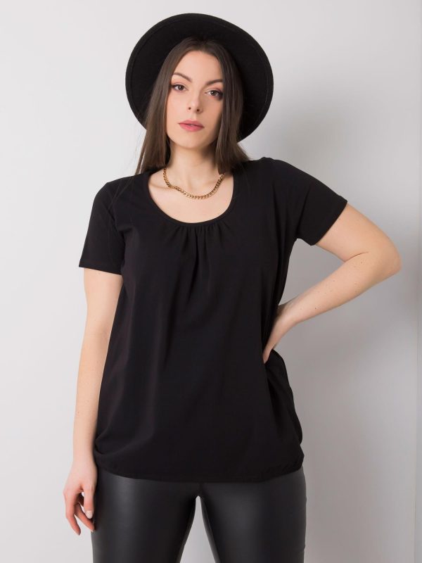 Wholesale Black plus size blouse with round neck Celeste