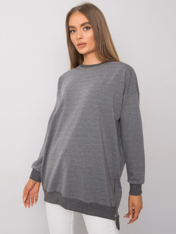 Wholesale Dark Grey Melange Long Sleeve Tunic Rhiannon