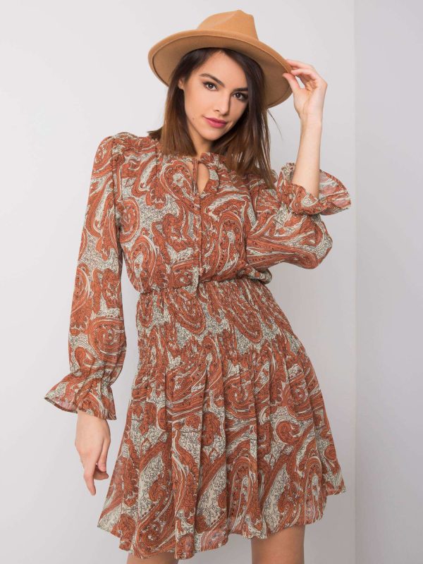 Wholesale Brown dress with patterns of Larah RUE PARIS