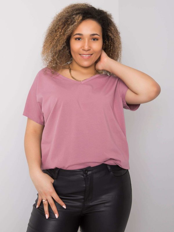 Wholesale Cassie Dirty Pink Plus Size V-Neck T-Shirt