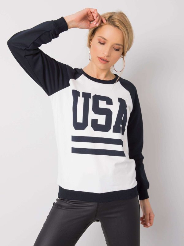 Wholesale White and navy blue sweatshirt with print Samantha RUE PARIS