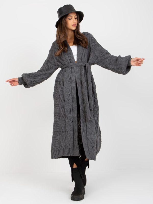 Wholesale Dark gray long cardigan in braids RUE PARIS