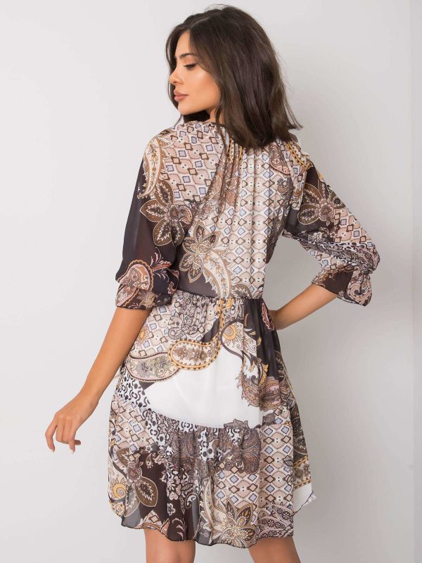 Wholesale Beige dress with ethnic patterns Corrine RUE PARIS