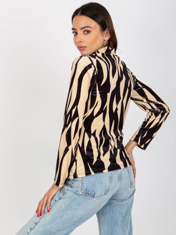 Wholesale Light beige and black velour blouse with print RUE PARIS