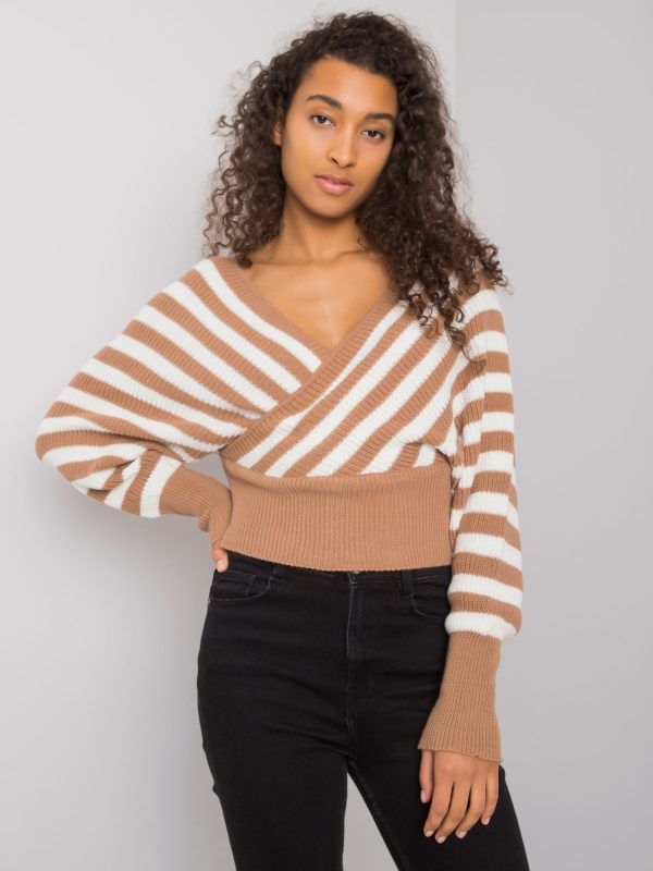 Wholesale Camel and white striped sweater Courtie RUE PARIS