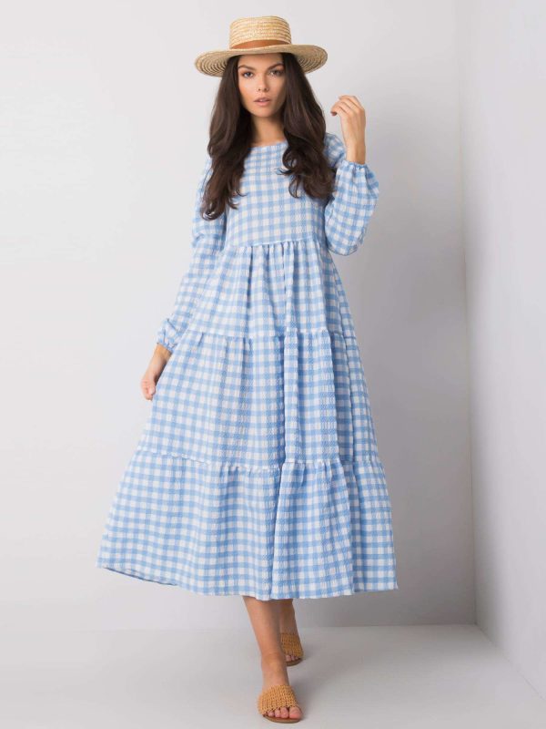 Wholesale Pale Blue Plaid Dress Pasadena RUE PARIS