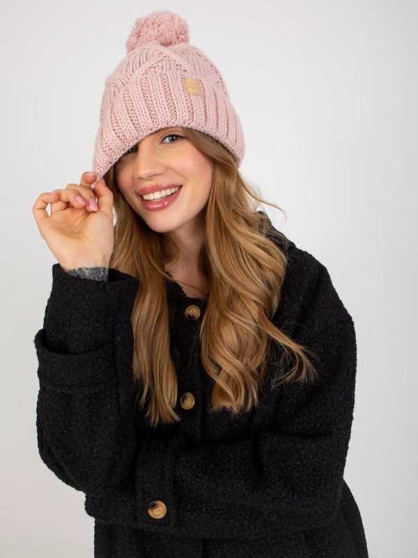 Wholesale Light pink women's winter hat with pompom