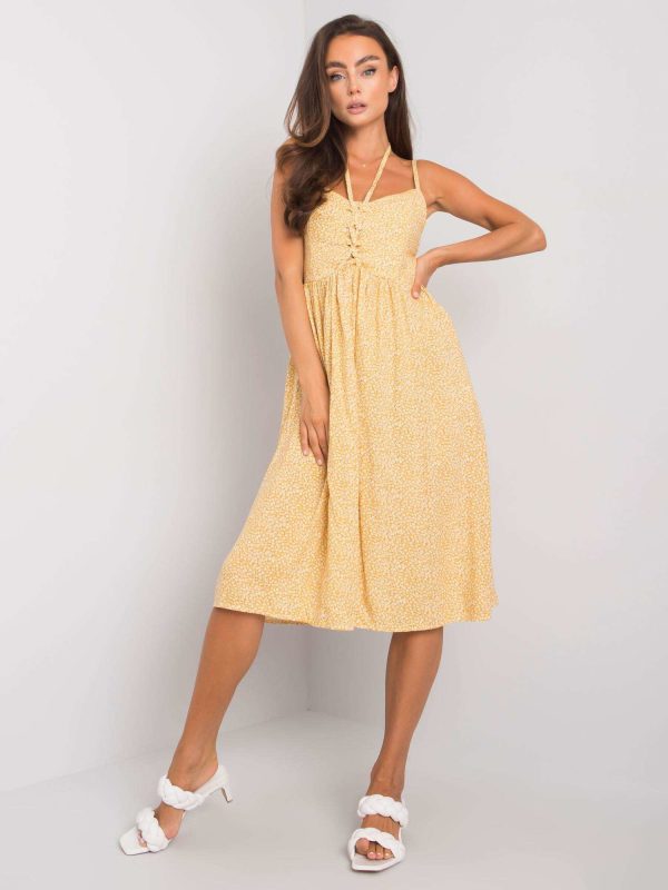 Wholesale Yellow dress with patterns Fiorella RUE PARIS