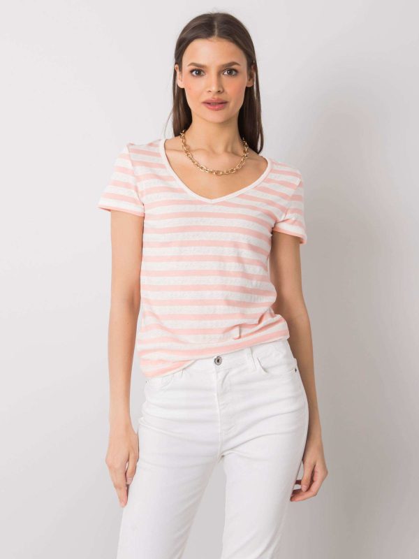 Wholesale White and pink striped t-shirt Salmina RUE PARIS