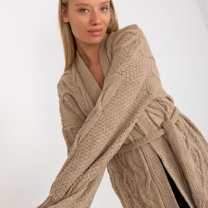 Wholesale Beige long cardigan with tie strap RUE PARIS