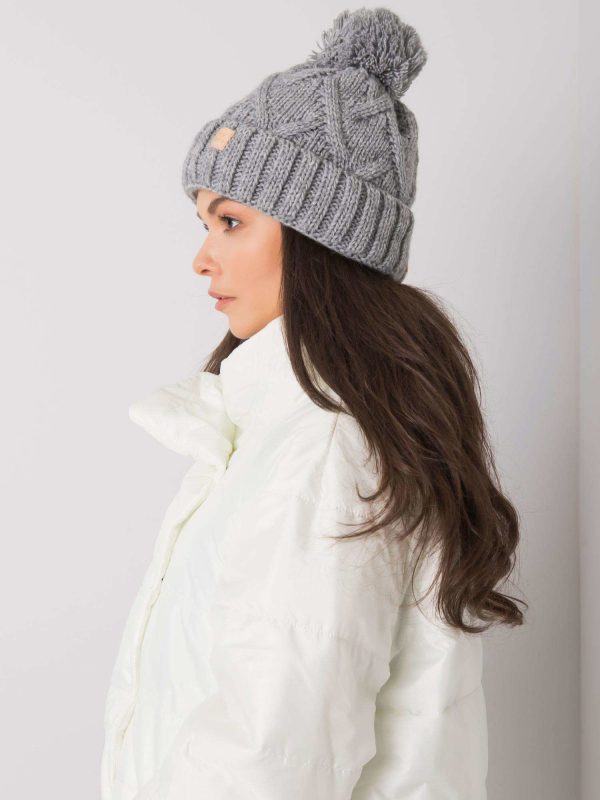 Wholesale Gray winter hat with pompom