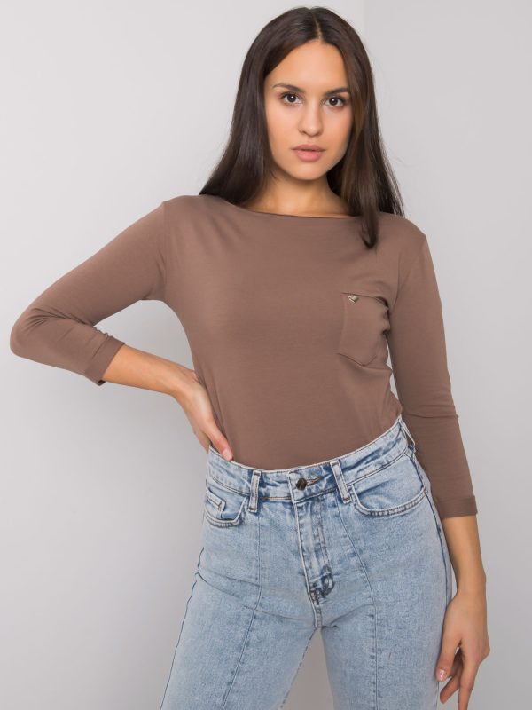 Wholesale Brown basic blouse with Steffanie pocket