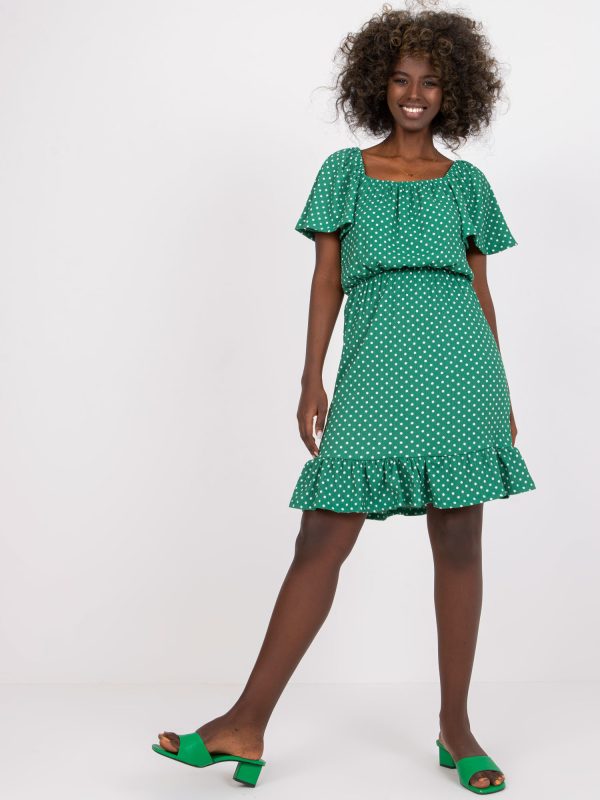 Wholesale Green cotton polka dot mini dress RUE PARIS