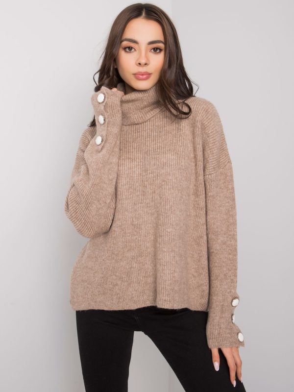 Wholesale Dark beige women's turtleneck sweater Emrie RUE PARIS