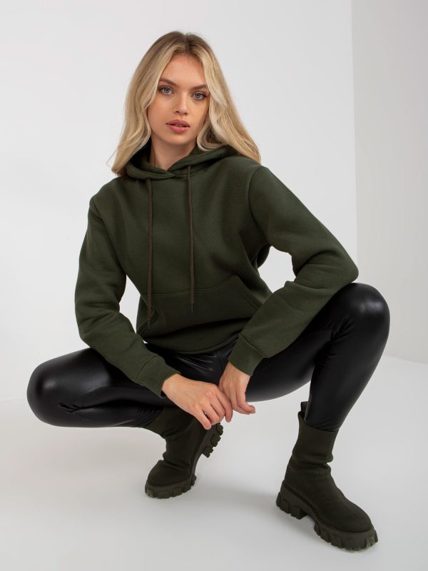 Wholesale Khaki women's basic sweatshirt with hood RUE PARIS