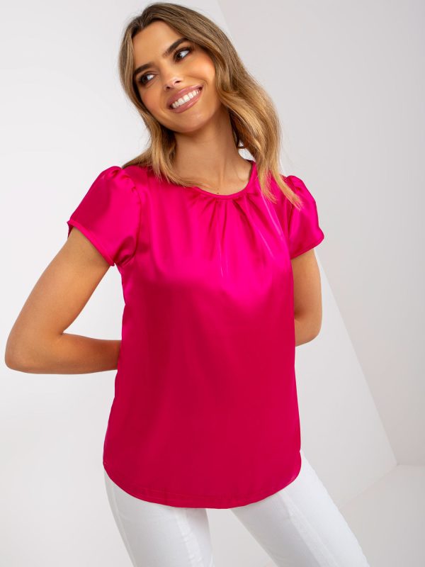 Wholesale Fuchsia smooth short sleeve blouse RUE PARIS