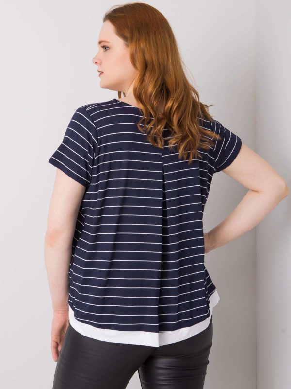 Wholesale Navy Blue Plus Size Striped Blouse Lilianne