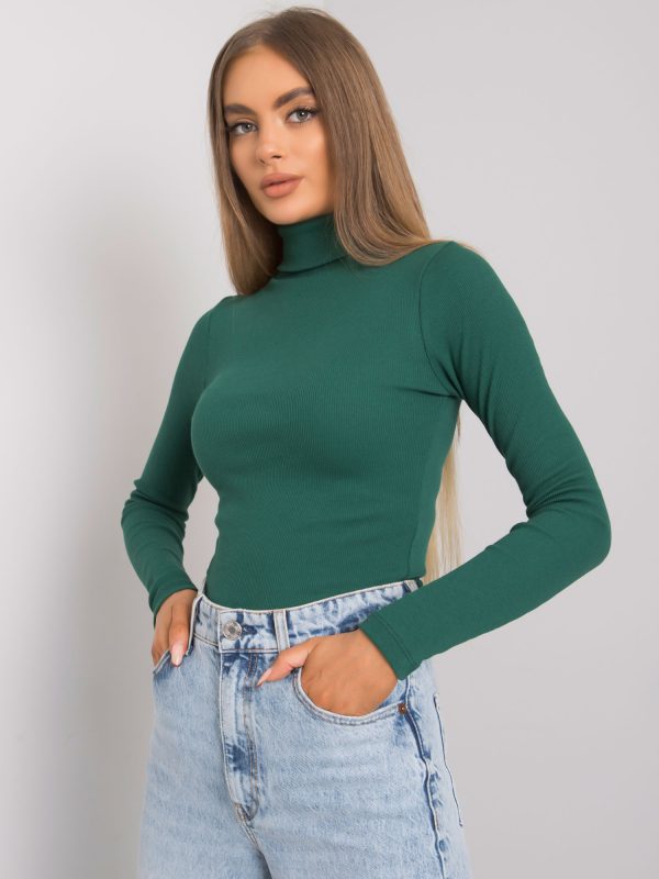 Wholesale Dark green striped turtleneck blouse Elisee RUE PARIS