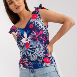 Wholesale Navy blue women's top in summer prints RUE PARIS