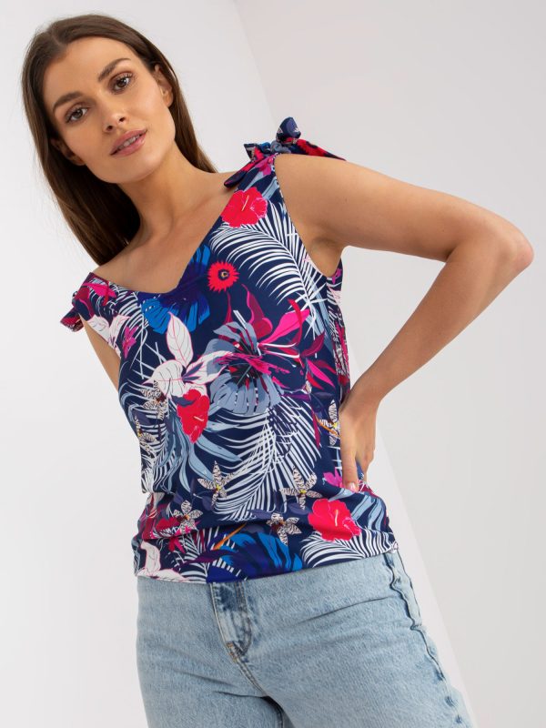 Wholesale Navy blue women's top in summer prints RUE PARIS