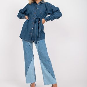 Wholesale Blue Women's Denim Shirt with Belt RUE PARIS