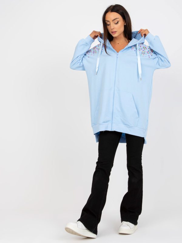 Wholesale Light blue long sweatshirt with hoodie RUE PARIS