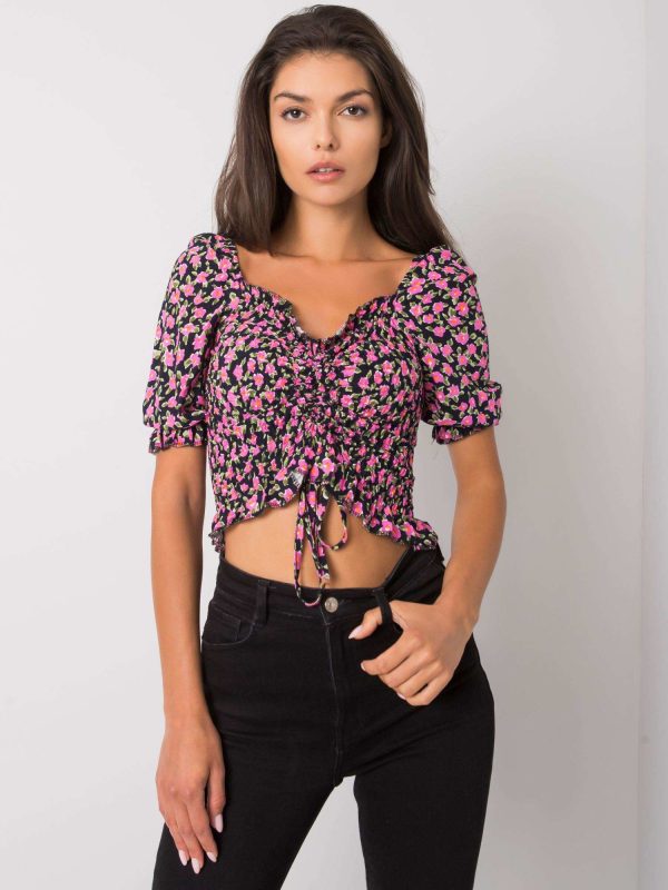 Wholesale Black blouse with flowers Kami RUE PARIS