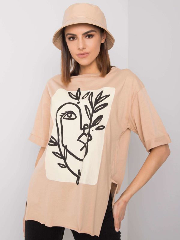 Wholesale Beige t-shirt with print by Kimberly RUE PARIS