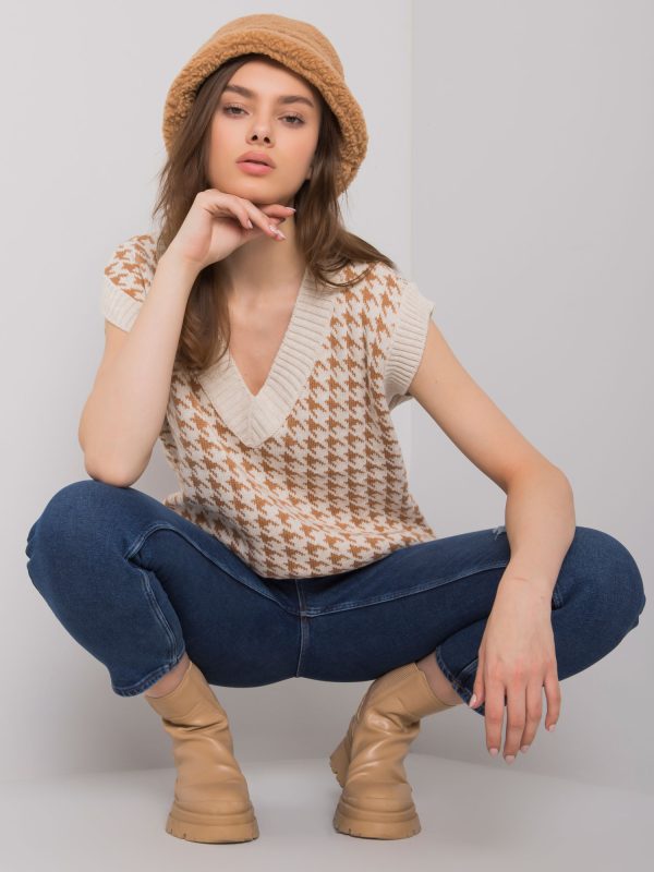 Wholesale Beige camel knitted vest Villena RUE PARIS