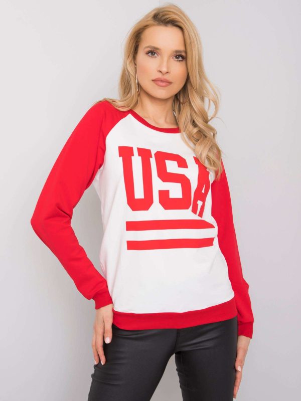 Wholesale White and red sweatshirt with print Samantha RUE PARIS