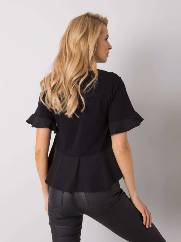 Wholesale Black blouse with ruffles Jessica RUE PARIS