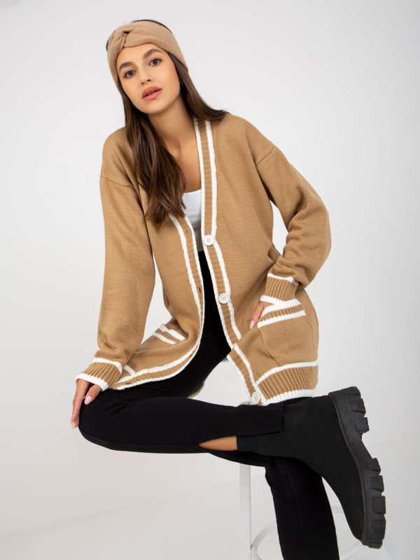 Wholesale Dark beige cardigan with button closure RUE PARIS