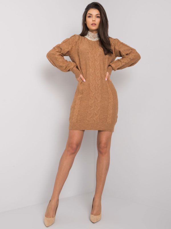 Wholesale Camel knitted dress with applique Shandee RUE PARIS