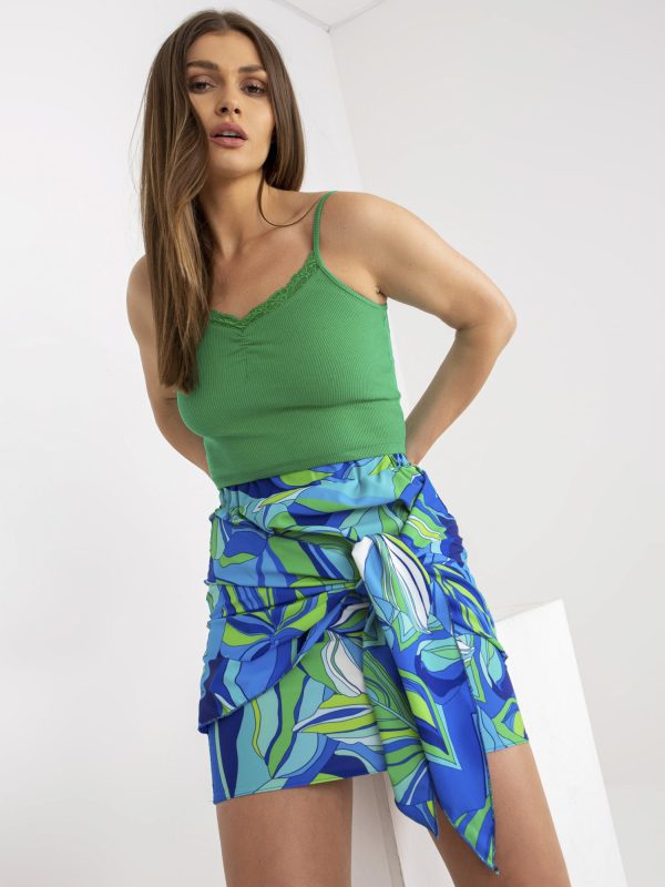 Wholesale Blue-green mini pencil skirt with binding RUE PARIS