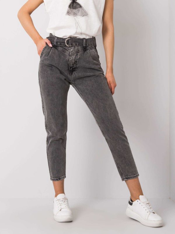 Wholesale Dark grey jeans with belt Rita RUE PARIS