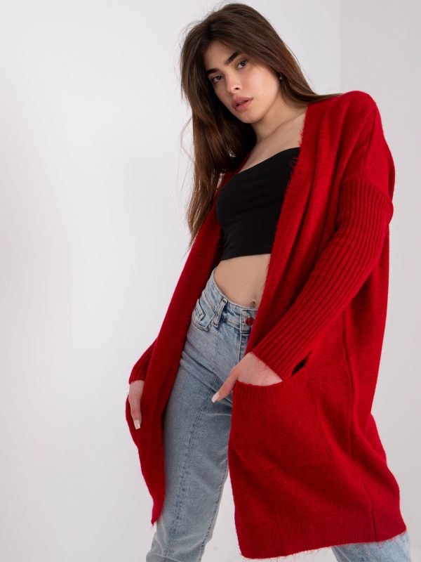 Wholesale Red long sweater for women with pockets Barreiro RUE PARIS