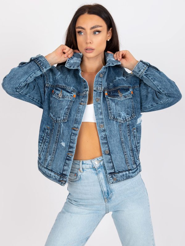 Wholesale Blue Women's Long Sleeve Denim Jacket RUE PARIS