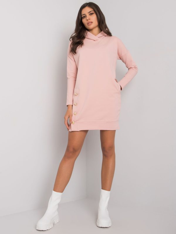 Wholesale Dirty pink sweatshirt dress with hood Preston RUE PARIS