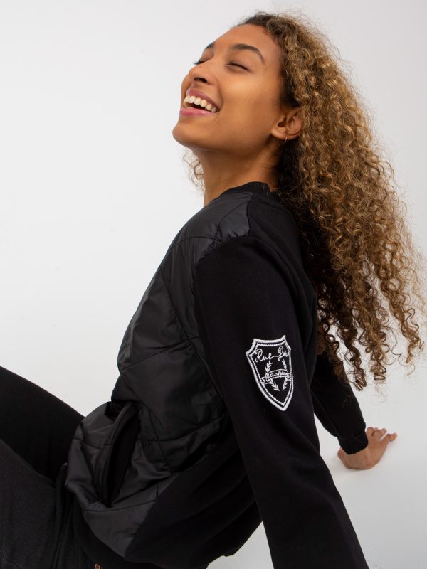 Wholesale Black quilted bomber sweatshirt with RUE PARIS