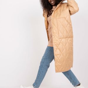 Wholesale Beige long quilted jacket with hood Maule RUE PARIS