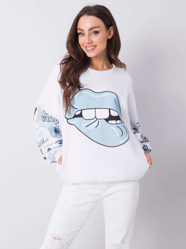 Wholesale White and blue sweatshirt with print Mouth RUE PARIS