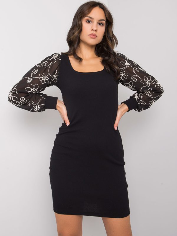 Wholesale Black dress with puff sleeves Formosa RUE PARIS