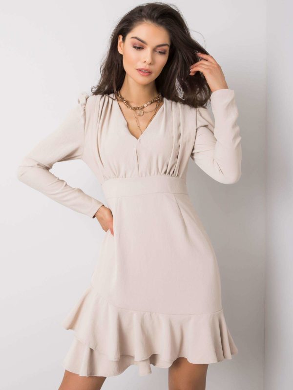 Wholesale Beige dress with flounce Keandra RUE PARIS