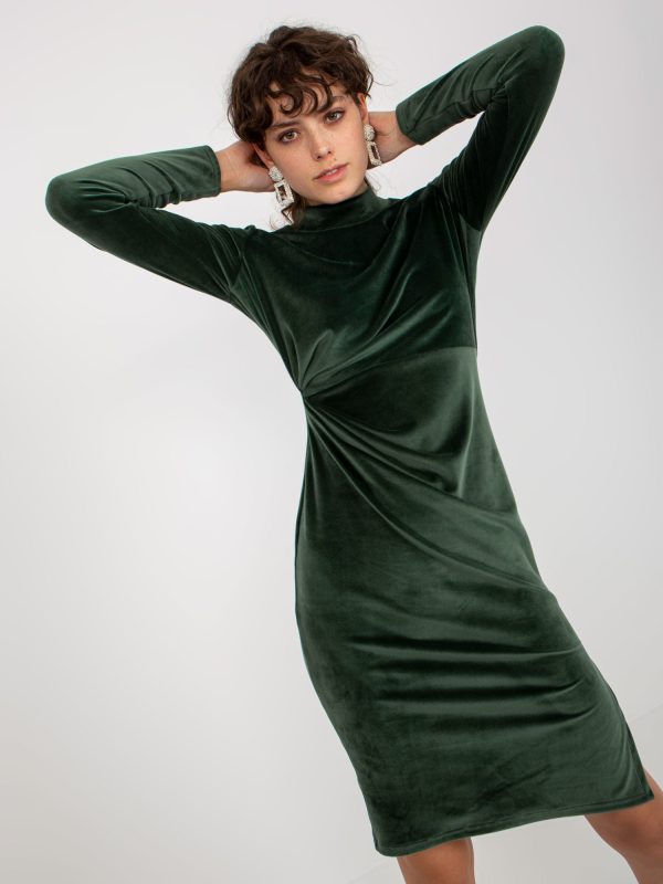 Wholesale Dark green velour cocktail dress with slit RUE PARIS