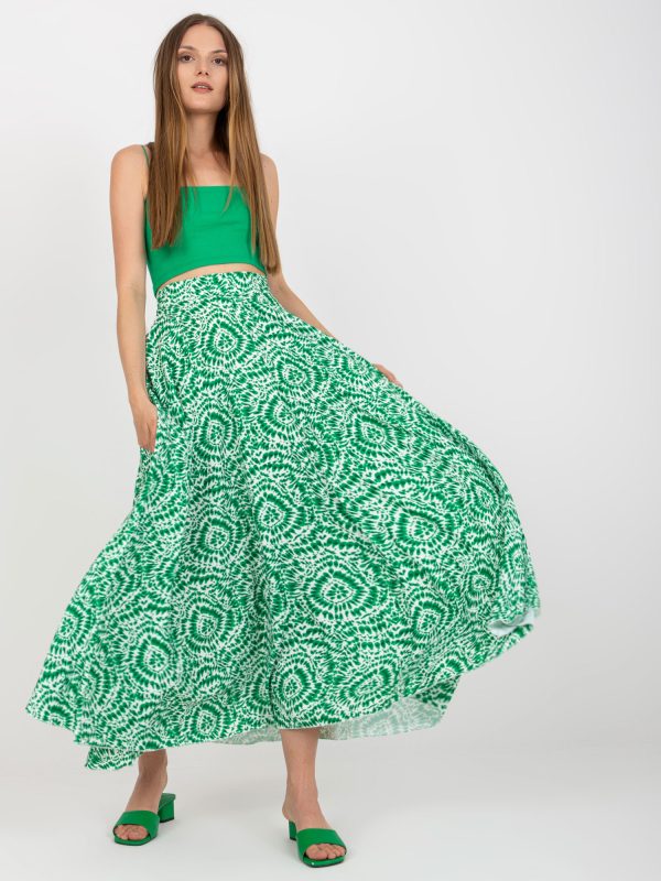 Wholesale White and green maxi skirt flared in patterns RUE PARIS